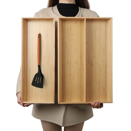 Long V Shaped Bamboo Drawer Organizer Set of 2 (59.2 Ounce)