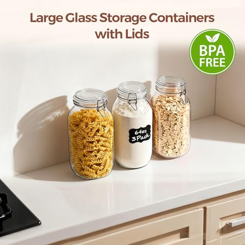 Large Glass Mason Jars with Airtight Lids Half Gallon 3 Pack Bulk (3 Count)