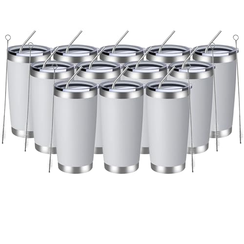 20oz Tumbler 12 Pack Double Wall Vacuum Insulated Travel Mug Bulk (12 Count)