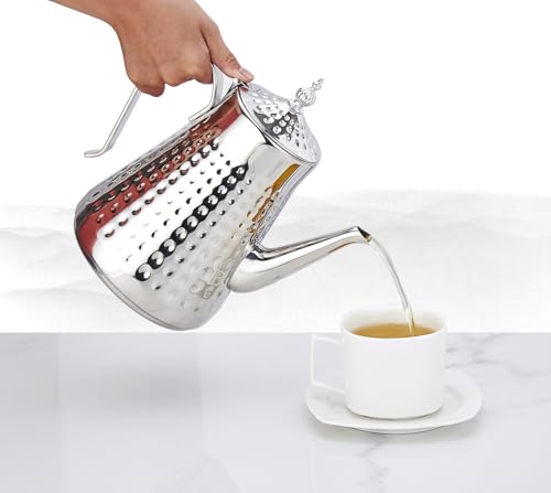 1.8L(60oz) Stainless Steel Hammer Patterned Teapot With Removeable Infuser,Loose leaf cover,Silver
