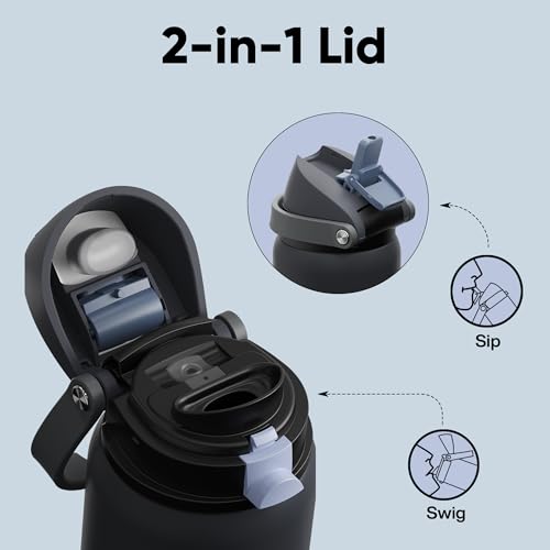 Insulated Water Bottle with Straw Stainless Steel Water Bottle with Push Button Lid
