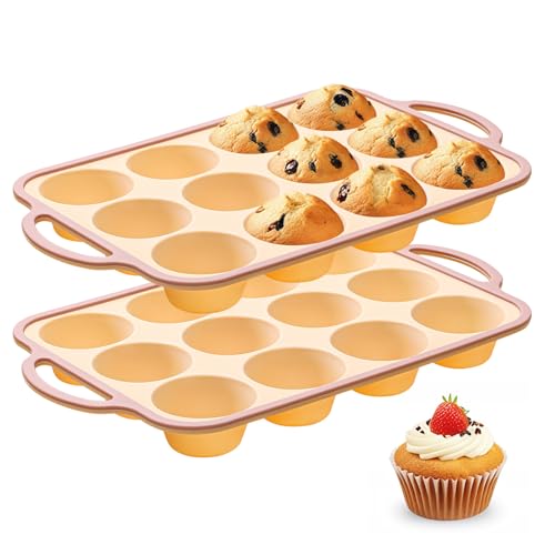 Silicone Muffin Pans for Baking 2 Pack