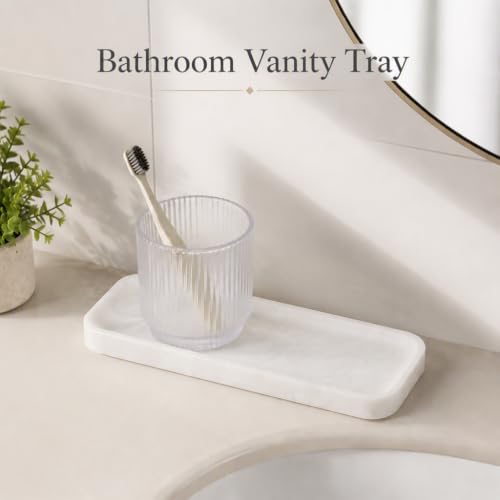 Marble Tray 12"x4" Marble Vanity Tray for Bathroom Kitchen Countertop Sink