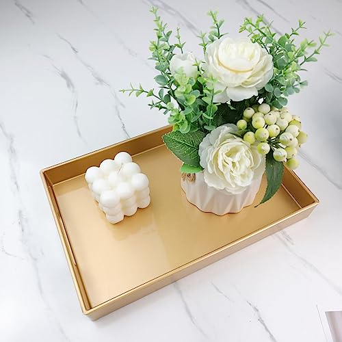 Gold Bathroom Vanity Tray with Handles for Dresser Tops