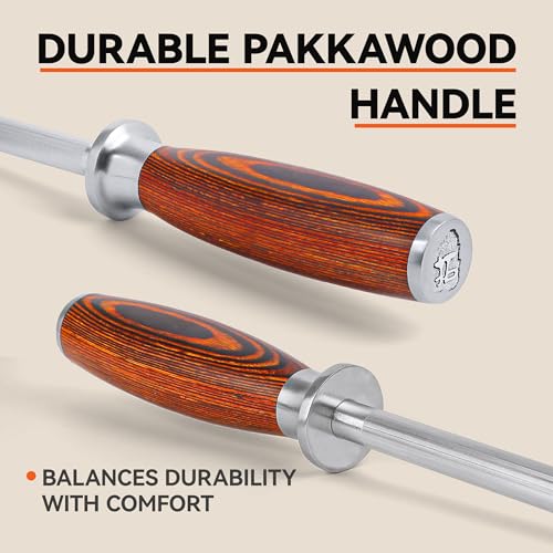 Honing Steel 10 Inch Knife Sharpener Rod with Pakkawood Handle for Kitchen Knives Daily Sharpening Maintenance