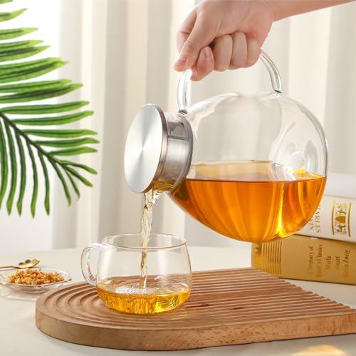 68OZ 2000ML One Touch Glass Teapot with Stainless Steel Filter Lid