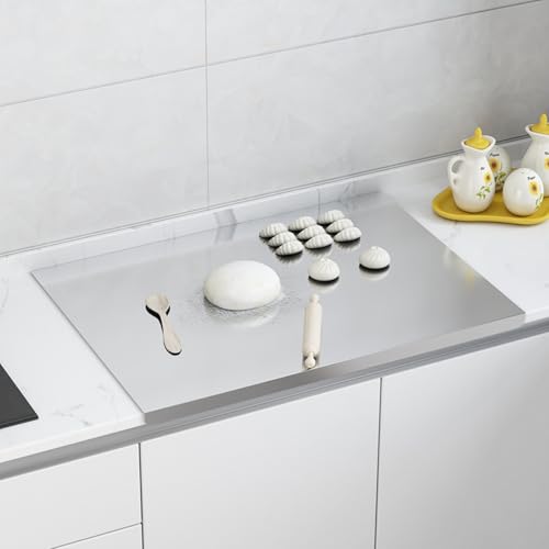 Stainless Steel Cutting Board with Lip 31.5" L X 22.8" W Large Cutting Board Kneading Board Pastry Board Non Stick Board with Rolling Pin for Meat Fruits Vegetables Bread and Baking