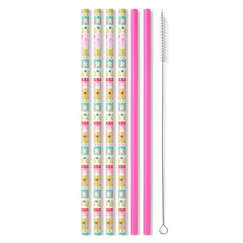 Pack of 6 Reusable Plastic Straws with Cleaning Brush (6 Count)