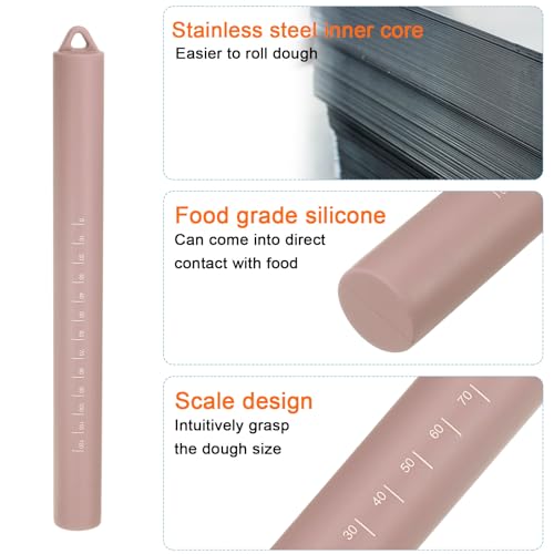 2pcs Silicone Rolling Pin 10" Stainless Silicone Surface Non (2 Count)