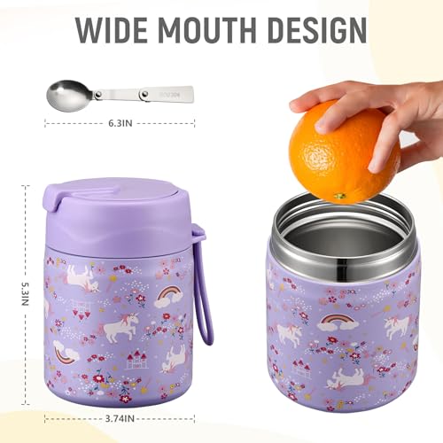 17oz Soup Thermo for Hot Food Kids Insulated Vacuum Food Jar with Stainless Steel Spoon Wide Mouth Thermo Leakproof Lunch Food Container Kids Hot Lunch Box