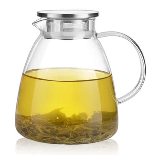 68OZ 2000ML One Touch Glass Teapot with Stainless Steel Filter Lid
