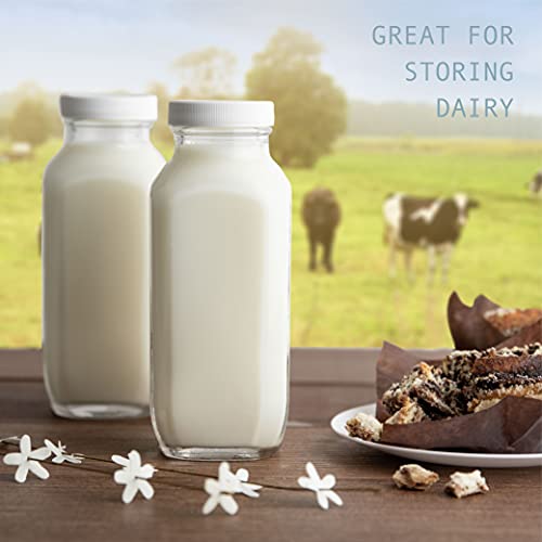 16oz Glass Milk Bottles with Lids (4 Count)