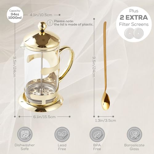 Gold French Press Coffee Maker