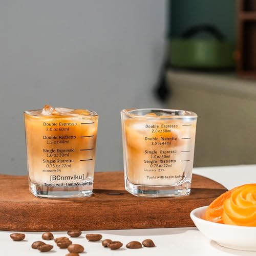 Espresso Shot Glasses Measuring Cup Liquid Heavy Glass for Baristas 2oz for Single Shot of Ristrettos (2 Count)