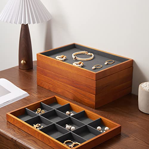 Solid Wood Jewelry Tray Ring Earring Display Showcase Jewelry Organizer