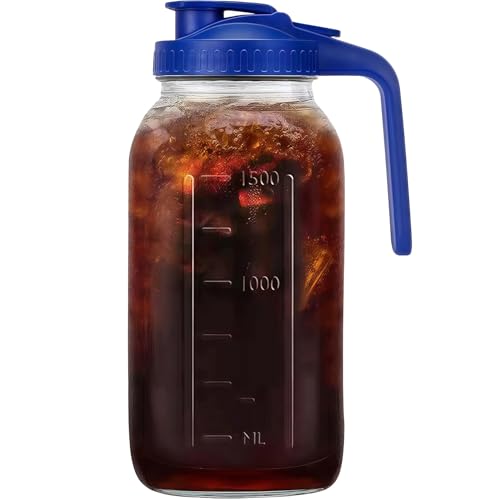 64oz (2 quart) Glass Pitcher with Lid, Mason Jar Pitcher, Glass Container