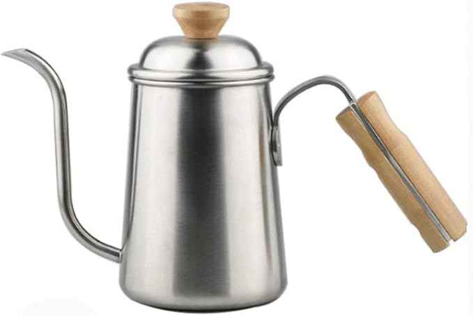 Long Narrow Spout Coffee Pot Stainless Steel Wooden Hand Pour Over Drip Kettle for Maker