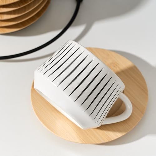 Ceramic Coffee Espresso Cups with Saucers Set with Metal Holder (7.6 Count)