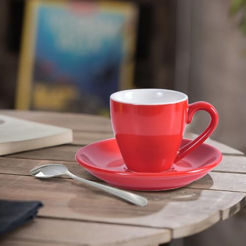 Porcelain Espresso Shot Cup Set with Saucers and Stainless Steel Spoons (4 Count)