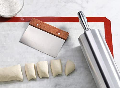 Bakery Grade Stainless Steel Dough Scraper with Wood Handle
