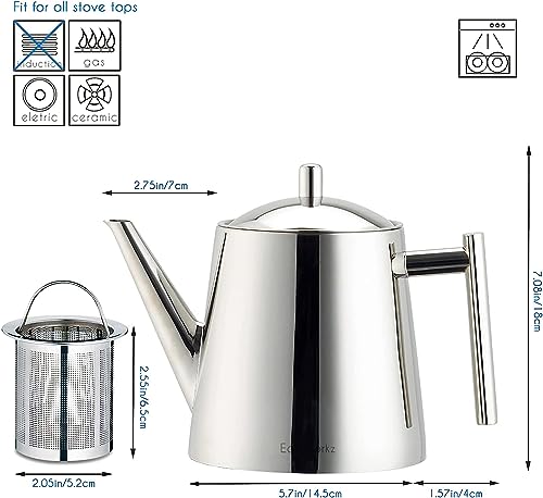 Stainless Steel Teapot With Removeable Infuser 50 oz Stovetop Tea Maker for Fruit Herbal and Infusion