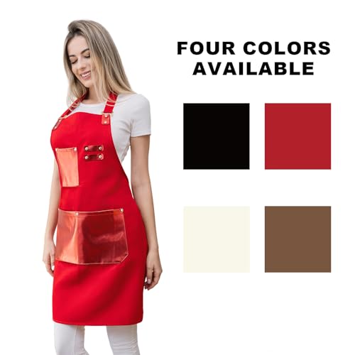 Barista Tools Apron for Women Hairstylists Servers Waterproof Canvas Kitchen Apron with 3 Pockets for Cooking Gardening