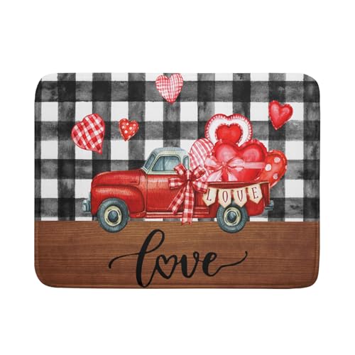 Valentine's Day Red Heart Truck Dish Drying Mat for Kitchen Counter