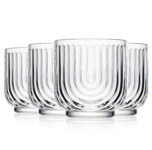 Vintage Glassware Art Deco Glasse Ribbed Drinking Glasses U (4 Count)