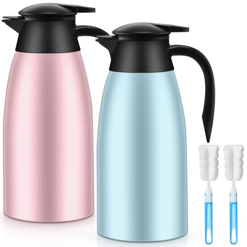 2 Pcs Thermal Coffee Carafe Insulated Stainless Steel Coffee Carafe for Hot Liquid Vacuum Thermal Pot Creamer Pitcher Dispenser with Brushes Keeping Hot Water Milk
