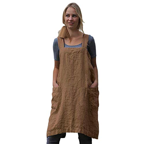 Women’s Pinafore Square Apron Baking Cooking Gardening Works Cross Back Cotton