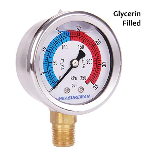 2" Dial Size Glycerin Filled Pool Filter Pressure Gauge