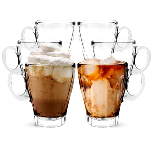 Large Clear Glass Coffee Mugs with Handles (6 Count)