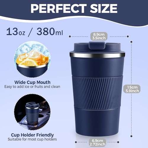 13 oz Stainless Steel Insulated Travel Coffee Mug with Fip Lid Bulk 4 Pack (4 Count)