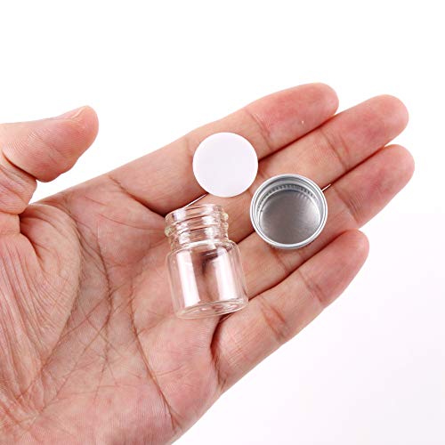 Mini Glass Bottles with Screw Caps 5ml 24 Sets Aluminum Top Metal Lids 5 Milliliter Tiny Vials Small Jars DIY Storage Art Craft Decor (24 Count)