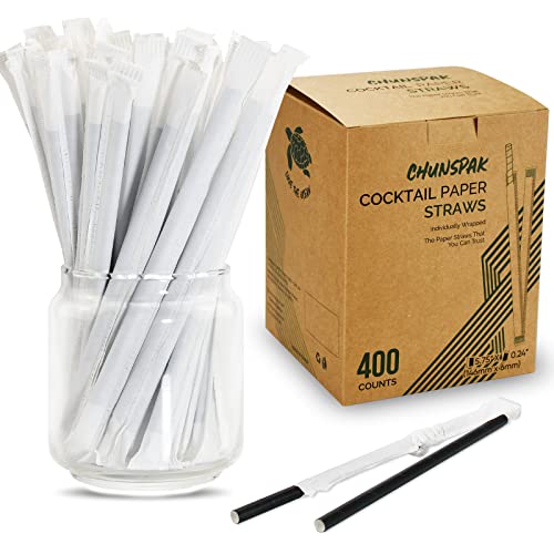 400 Pack] Chunspak 5.75 inch Disposable Black Paper Cocktail Straws (400 Count)