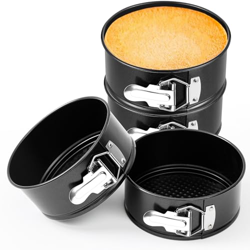 4 Pcs 6 Inch Non Stick Springform Pan with Removable Bottom Black (4 Count)