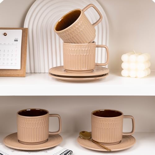 8oz Cappuccino Cups with Saucers Set of 4 (4 Count)