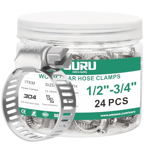 24PCS Hose Clamps Stainless Steel Adjustable 1