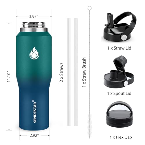 40oz Water Bottle Wide Mouth Stainless Steel Vacuum Insulated Double Wall with Straw Lids Fit in Any Car Cup Holder