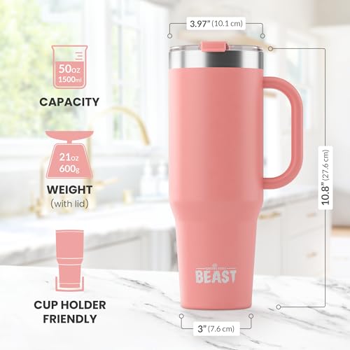 Beast 50 oz Tumbler with Handle Stainless Steel Vacuum Insulated Coffee Ice Cup Double Wall Travel Flask