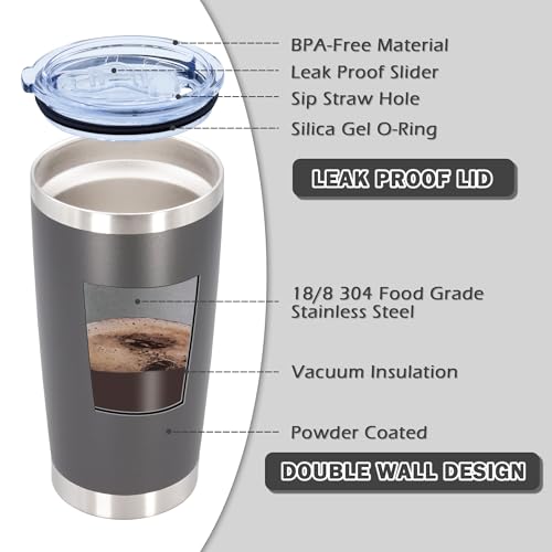 20oz Tumbler with Lid Stainless Steel Tumblers Insulated Mug Grey 12P (12 Count)