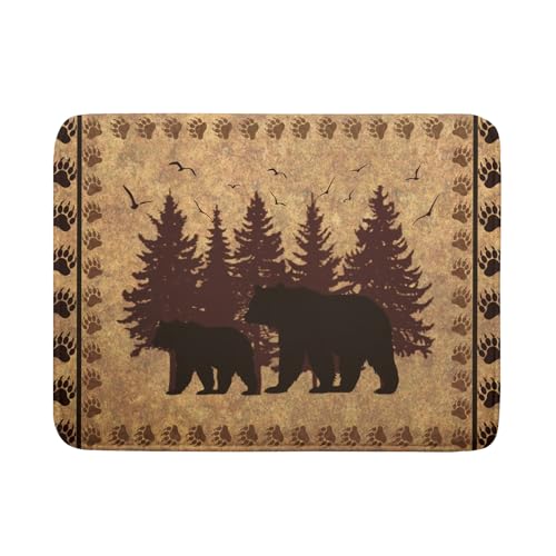 18"x24" Brown Bear Dish Drying Mat Rustic Forest Wildlife Woodland Dish Drainer Mats for Kitchen Countertop Farmhouse Animal Paw Print Fast Dry Microfiber Dish Drying Pad Decoration
