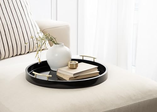 Lipton Modern Round Ottoman Tray; 22 Inch Diameter; Black and Gold; Decorative Circle Coffee Table Tray for Living Room Decor or Large Serving Tray