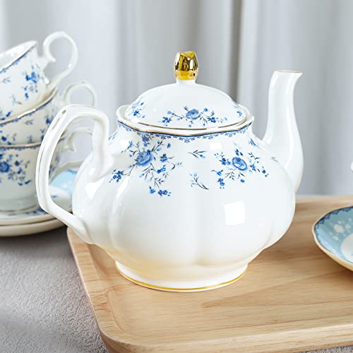 15 Piece British Blue Rose Porcelain Tea Set