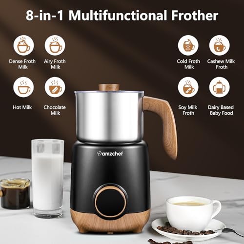 8-IN-1 Milk Frother and Steamer 550 Watts, 21 oz Split Stainless Steel Automatic Steamer, Milk's Warmer for Latte, Cappuccino, Hot and Cold Froth, Heated Milk, Hot Chocolate, Baby Food, Black (21 Ounce)