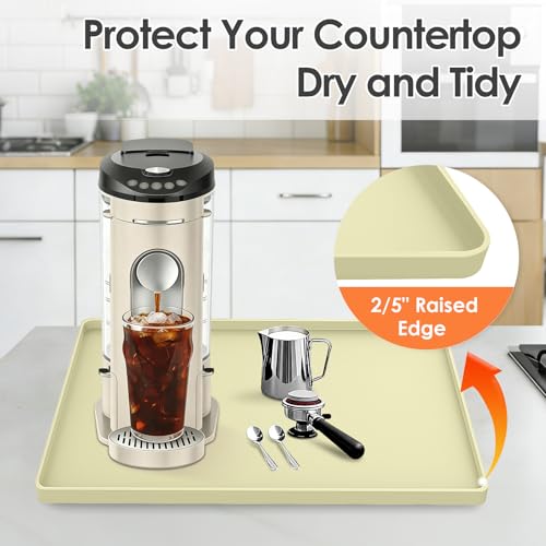 Silicone Coffee Maker Mat with Lip for Countertops 15.7''x11.8'' Sage Green