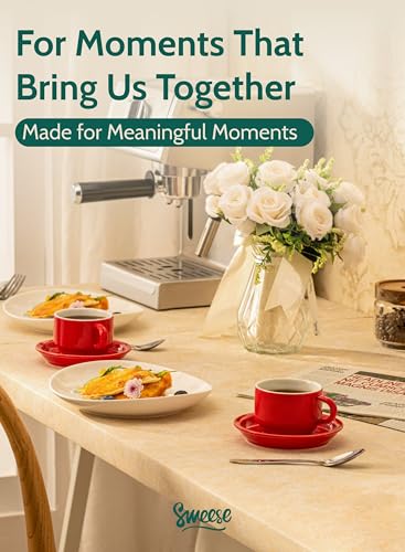 8 Ounce Porcelain Stackable Cappuccino Cups with Saucers and Metal Stand