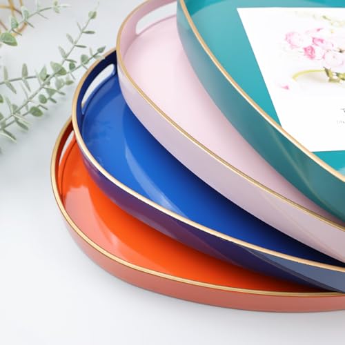 Pink Oval Decorative Tray with Handles