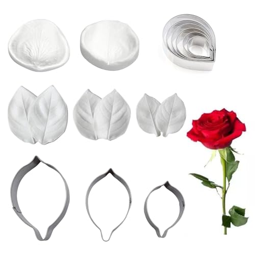 Silicone Veiner Stainless Steel Fondant Cutter Set for Gum Paste Flower Leaf Sugar Craft Tools Cake Decorating Supplies Silicone Veining Molds Moulds for Wedding with Christmas Box
