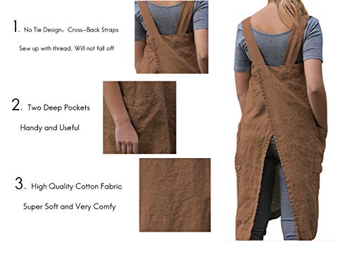 Women’s Pinafore Square Apron Baking Cooking Gardening Works Cross Back Cotton